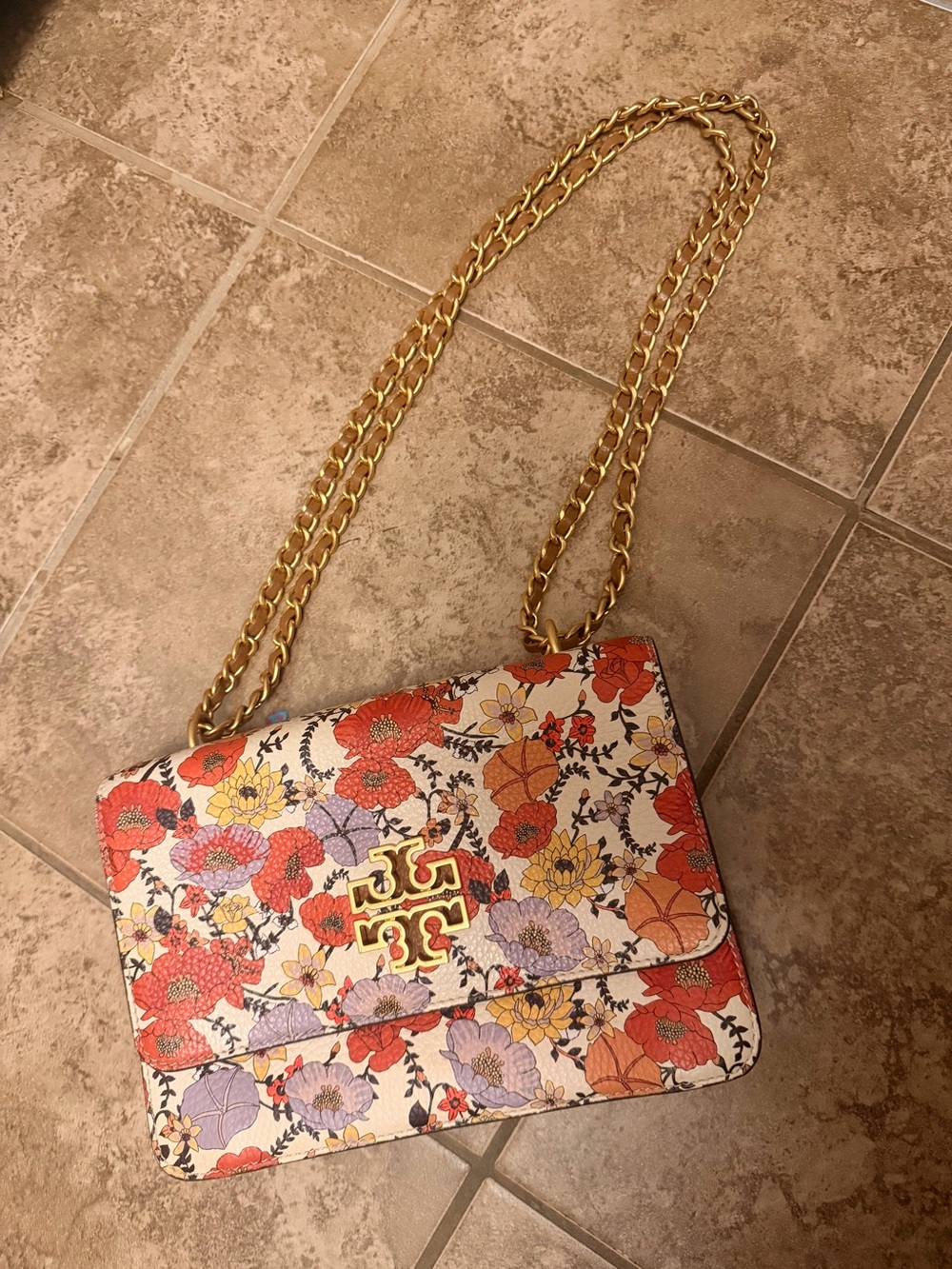 Tory Burch Floral Chain Shoulder Bag in Cream Multicolor